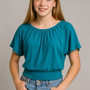 Amy’s Closet Blouse S Teal Green Dolman Sleeve Y2K Vintage 90s Preppy Top